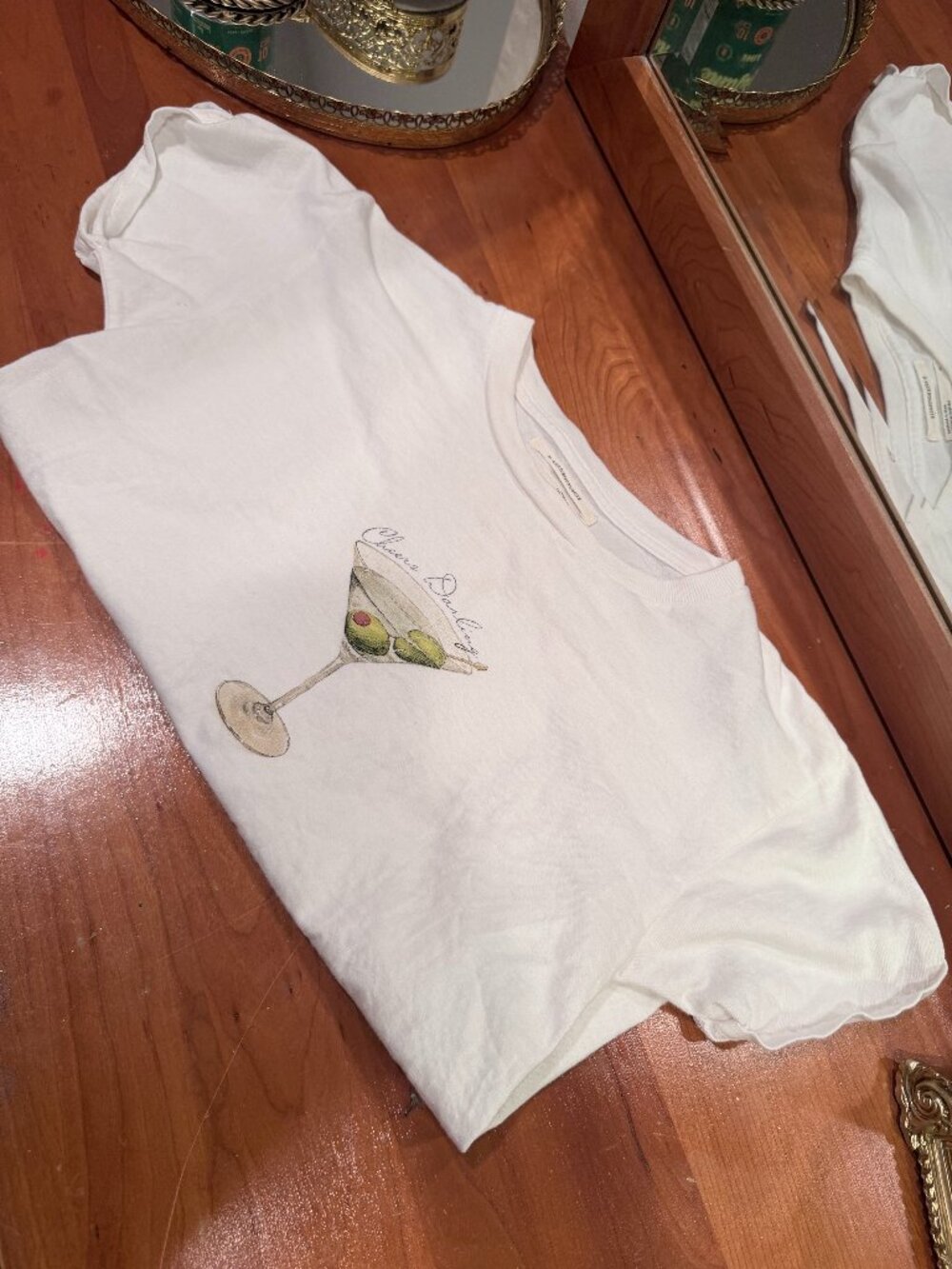 By Anthropologie Cocktail Hour Cheers Darling Martini Graphic Tee XS